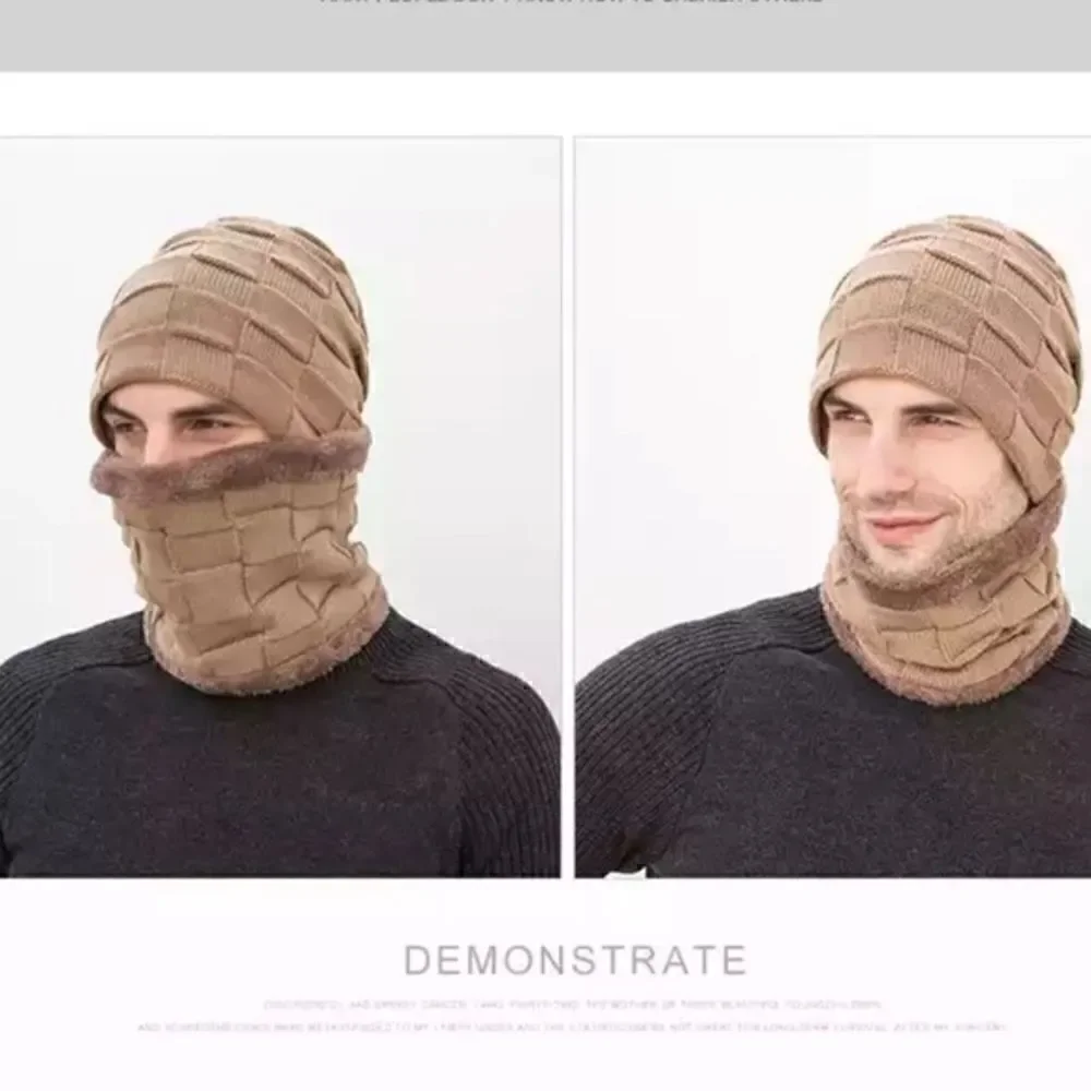 Brand New Winter Men Knit Beanie Hat with Neck Warmer Scarf  Set 2-Piece